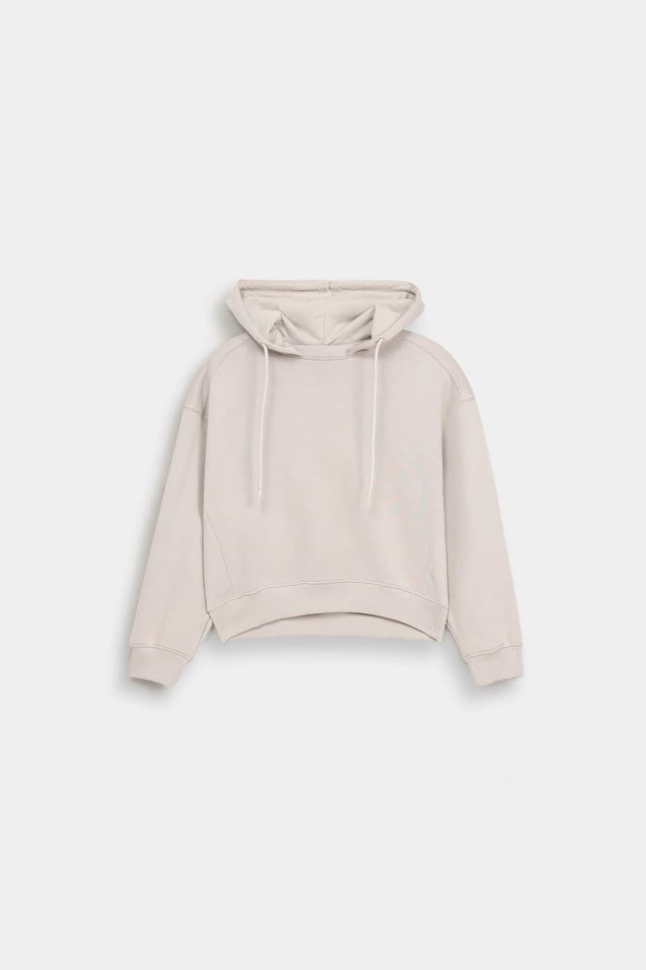 Beige custom cropped hoodie flat lay