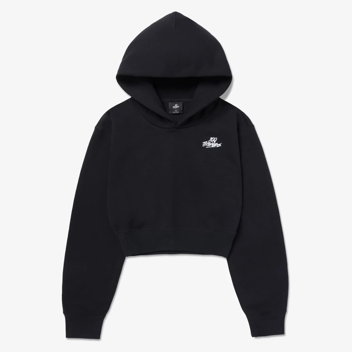 Black cropped custom hoodie with small front logo