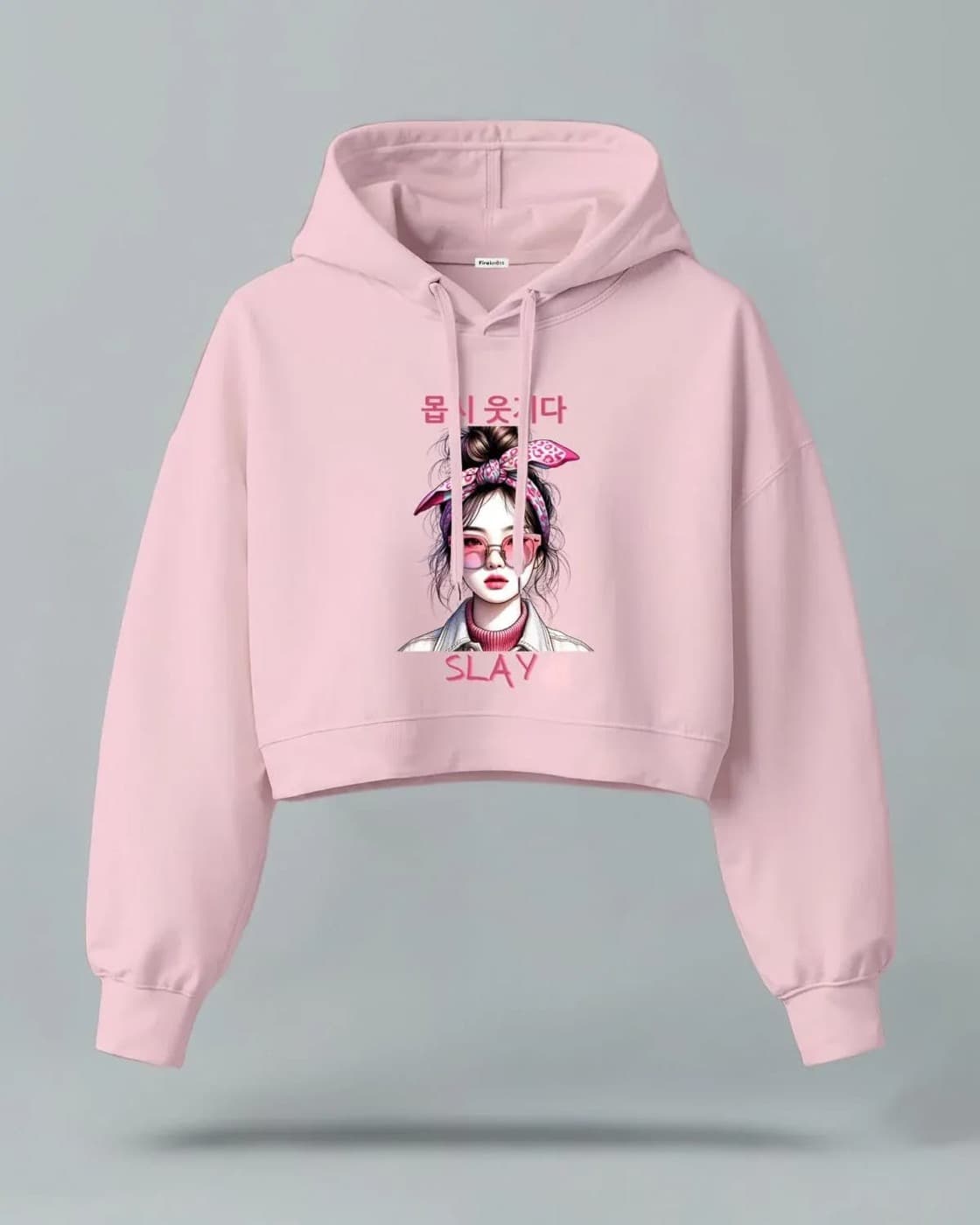 Pink custom cropped hoodie with front artwork
