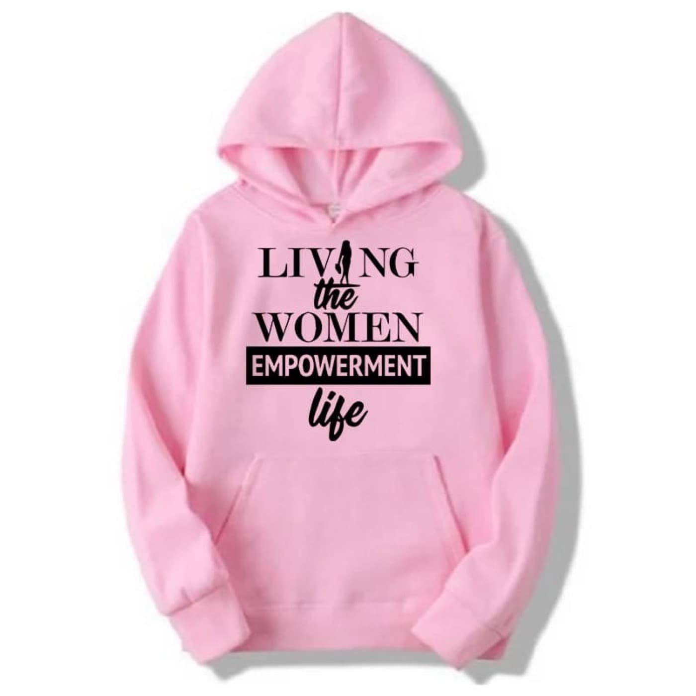 Pink custom printed hoodie with front statement artwork
