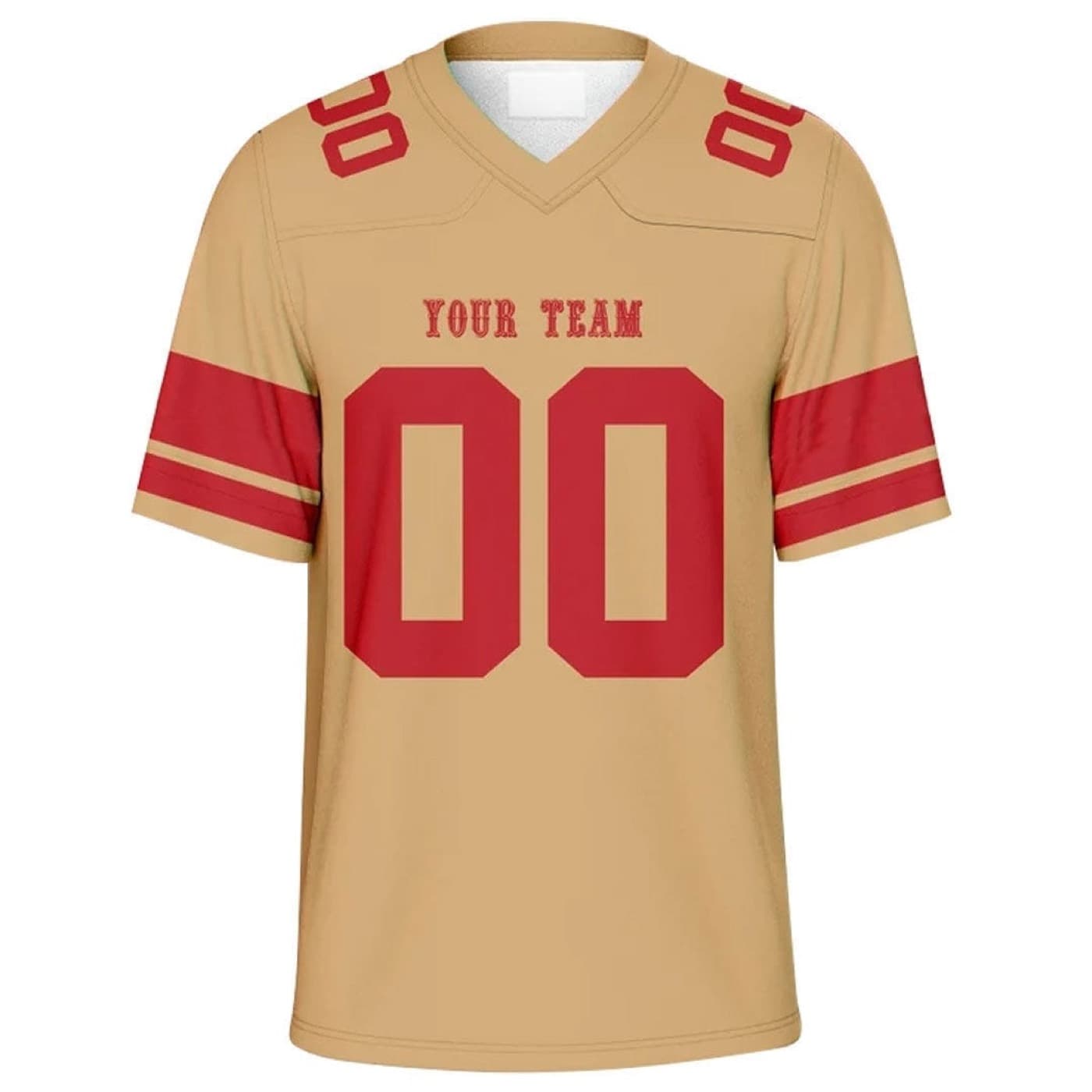 Tan and red custom American football jersey sample with numbering