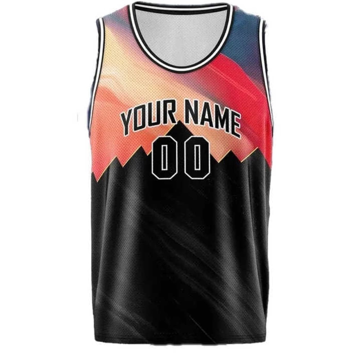 Black and red custom basketball jersey with team name and number layout