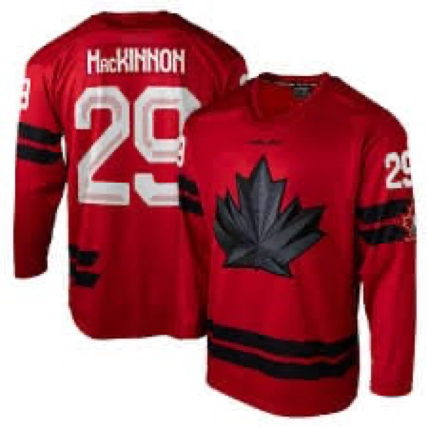 Red custom hockey jersey sample with player name and number