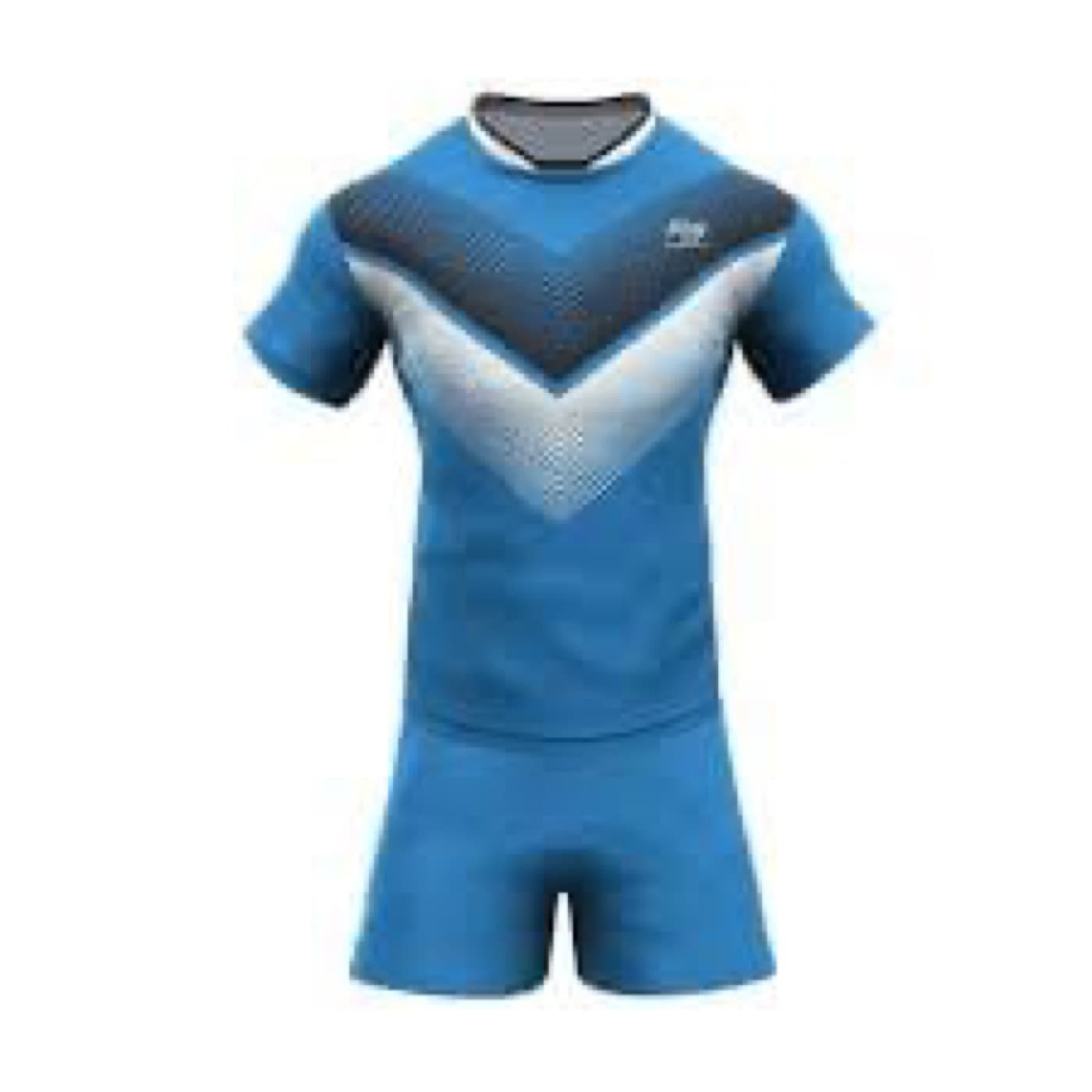Blue gradient custom rugby uniform with matching shorts